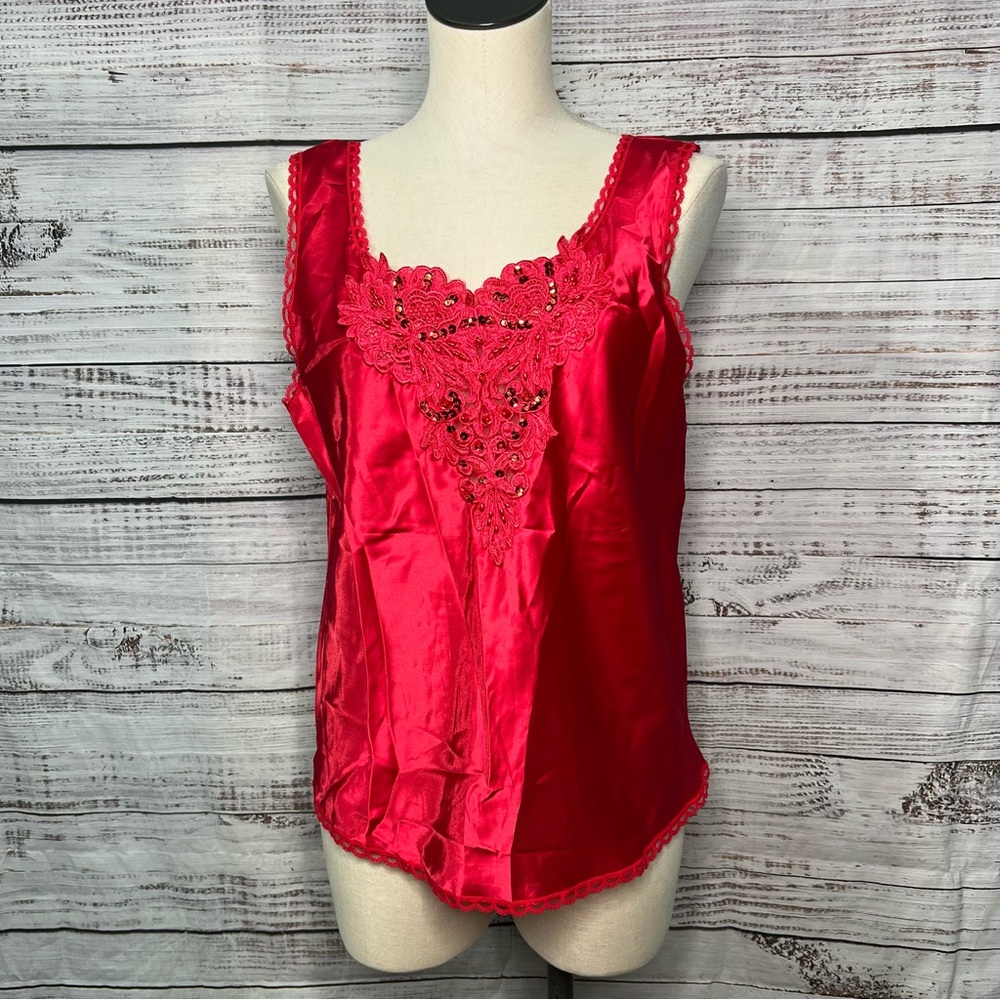 Cliche Daywear Sleepwear Large Satin Tank Top Beaded Embroidered NEW